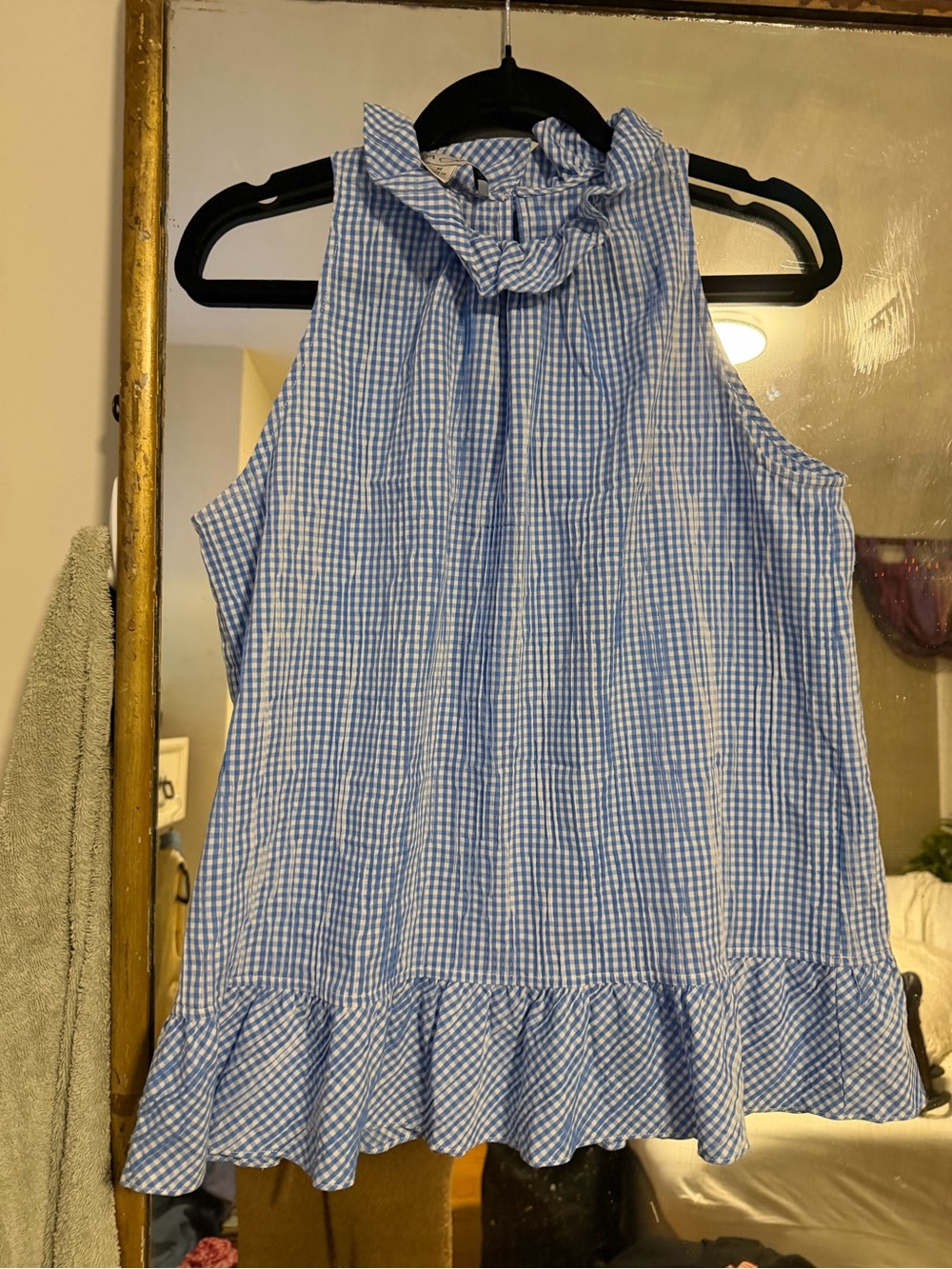 Sara Campbell Blue Gingham Ruffle-Neck Tank Top - Picture 4 of 10